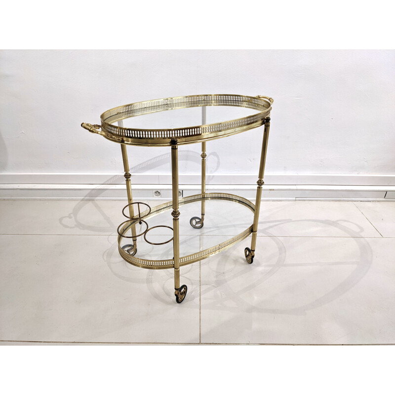 Vintage gilded metal serving table with glass trays, 1960s