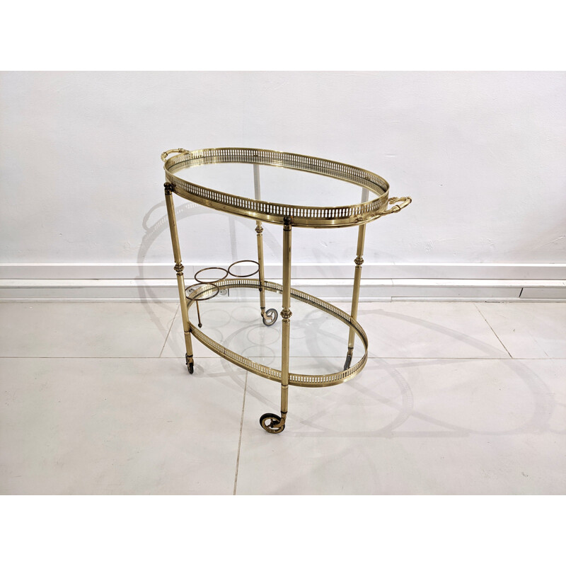 Vintage gilded metal serving table with glass trays, 1960s