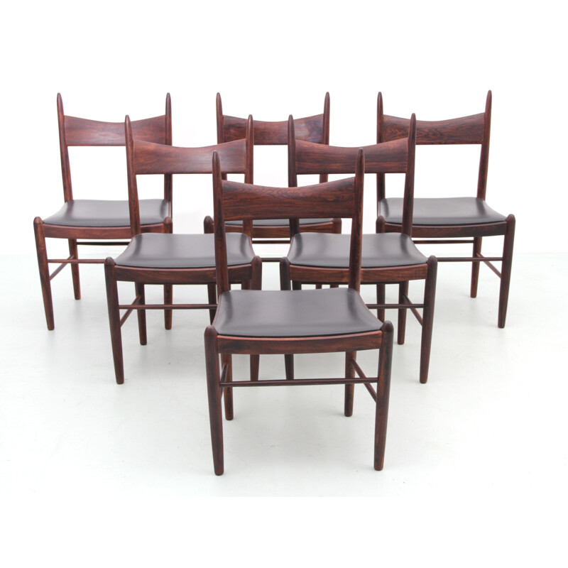 Set of 6 Scandinavian vintage chairs in Rio rosewood by Vestervig Eriksen for Tromborg Moblerfabrik