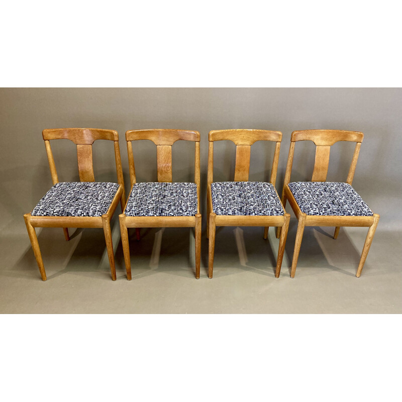 Set of 4 Scandinavian vintage oak wooden chairs, 1950s