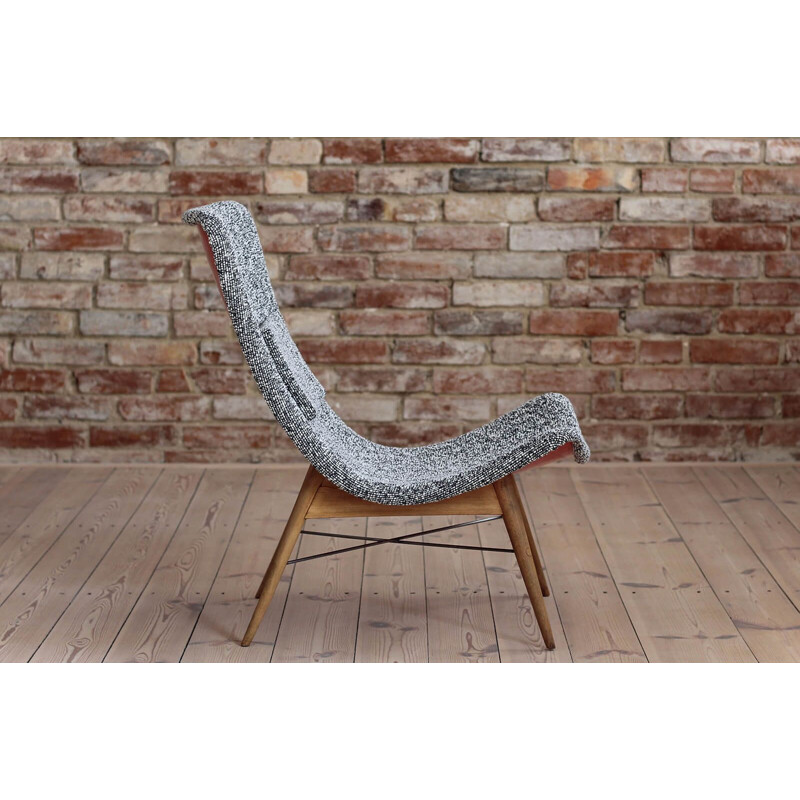 Vintage lounge chair in Sahco fabric by Miroslav Navratil for Cesky Nabytek, Czechoslovakia 1959