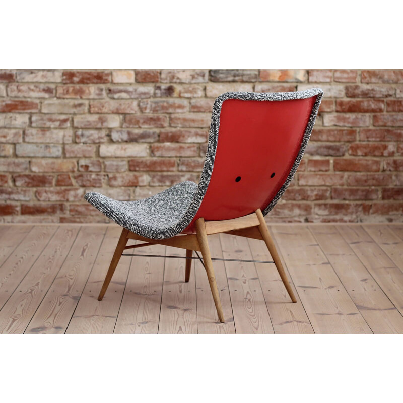 Vintage lounge chair in Sahco fabric by Miroslav Navratil for Cesky Nabytek, Czechoslovakia 1959
