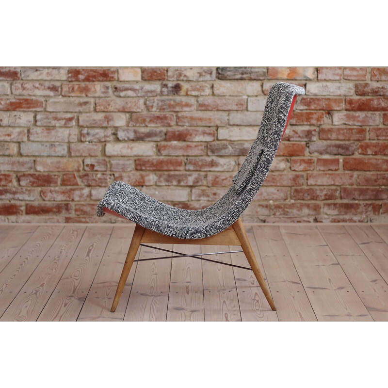 Vintage lounge chair in Sahco fabric by Miroslav Navratil for Cesky Nabytek, Czechoslovakia 1959