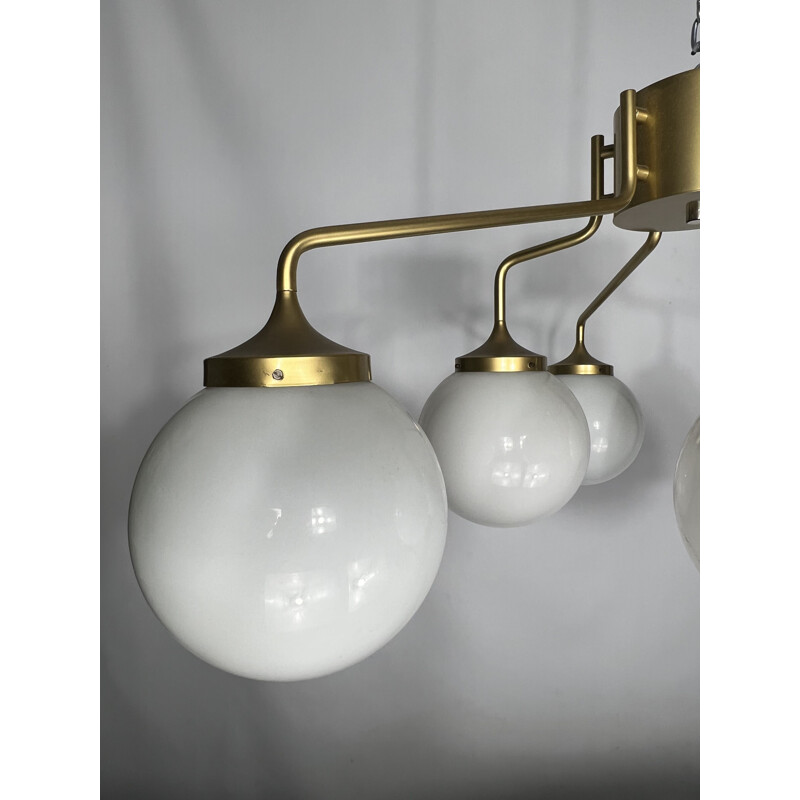 Mid-century brass and milk glass pendant lamp by Reggiani, Italy 1970s