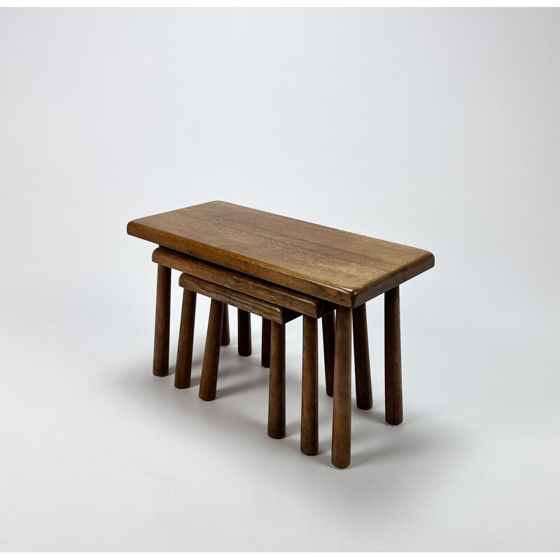 Modernist vintage oakwood nesting tables, 1960s