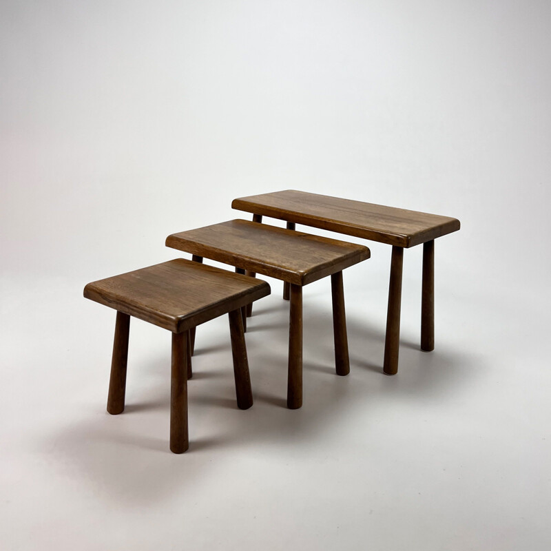 Modernist vintage oakwood nesting tables, 1960s