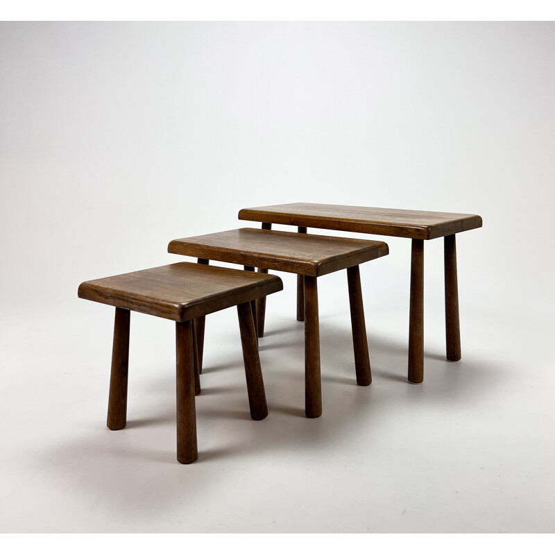 Tables gigognes modernistes vintage en chêne, 1960