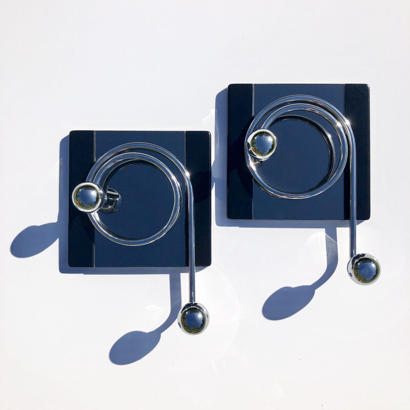 Pair of vintage coat hooks in bakelite and mirror, Italy 1970