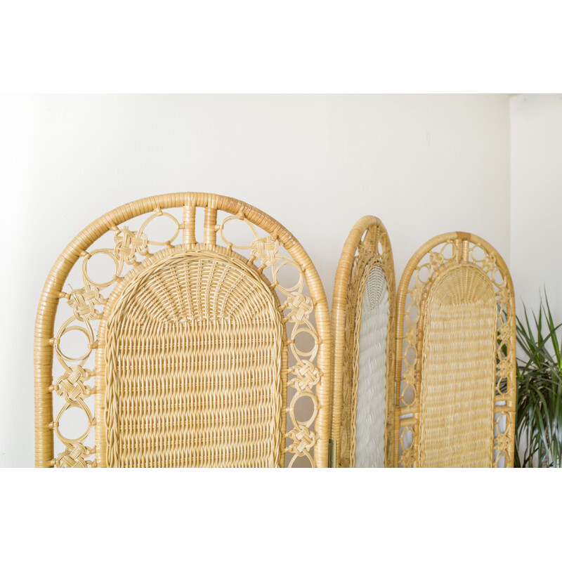 Vintage wicker room divider with Privacy curtains, 1970s