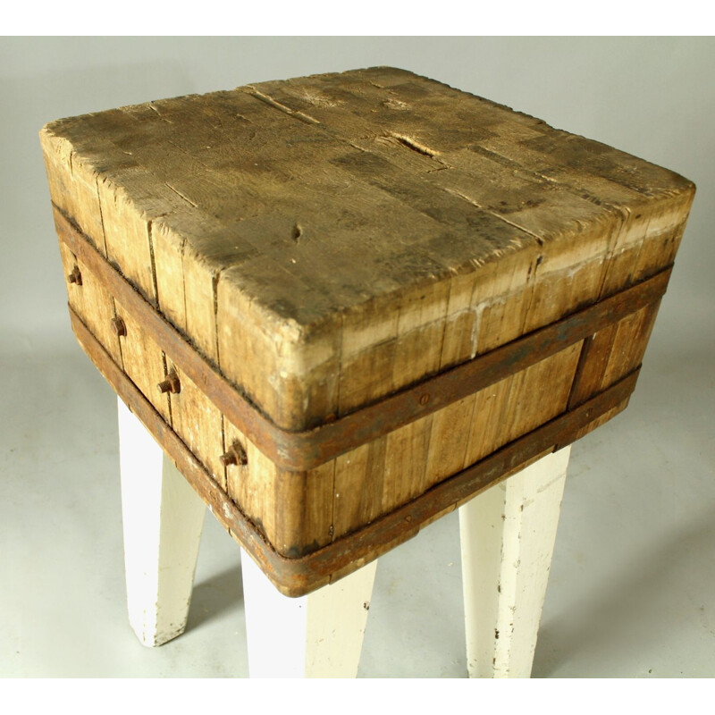 Vintage butcher's chopping block table, 1930s