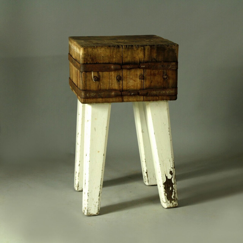 Vintage butcher's chopping block table, 1930s