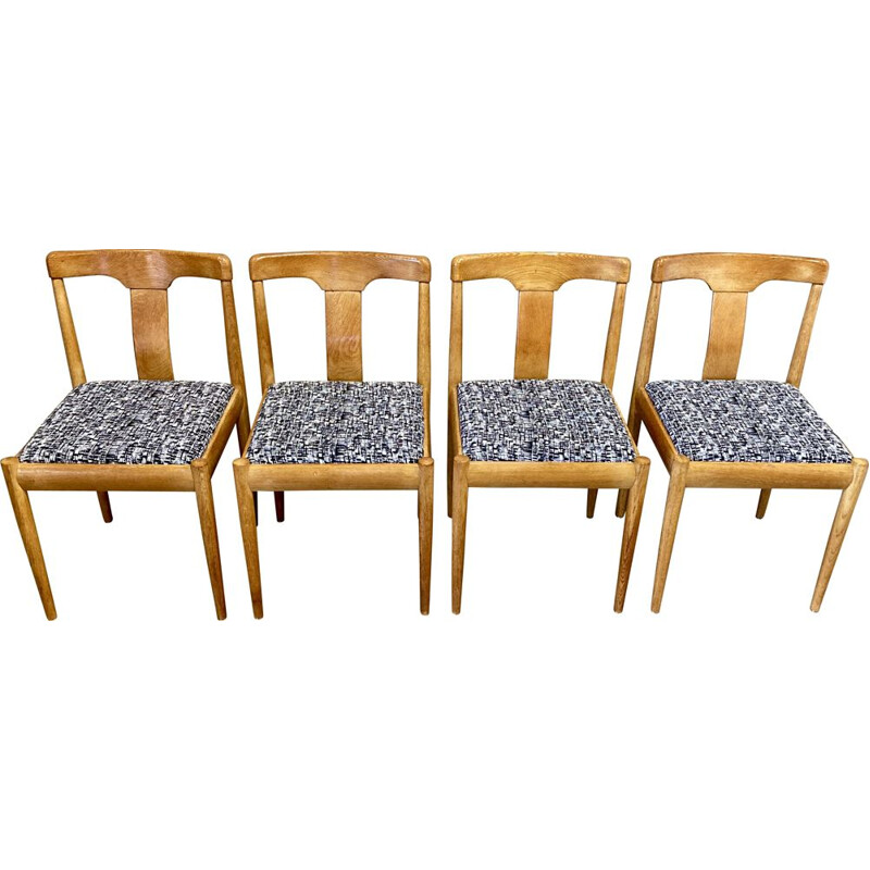 Set of 4 Scandinavian vintage oak wooden chairs, 1950s