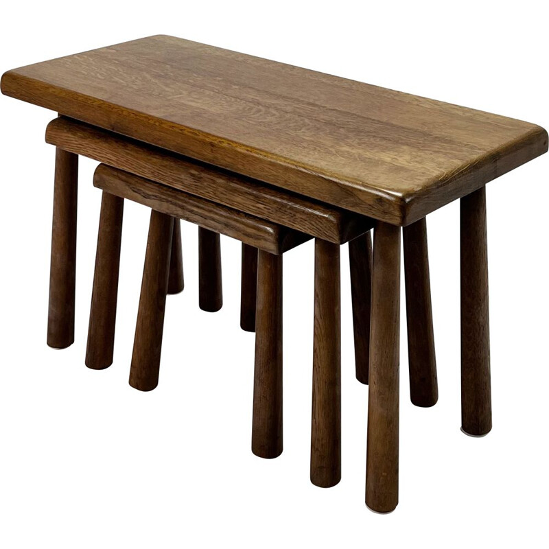 Modernist vintage oakwood nesting tables, 1960s
