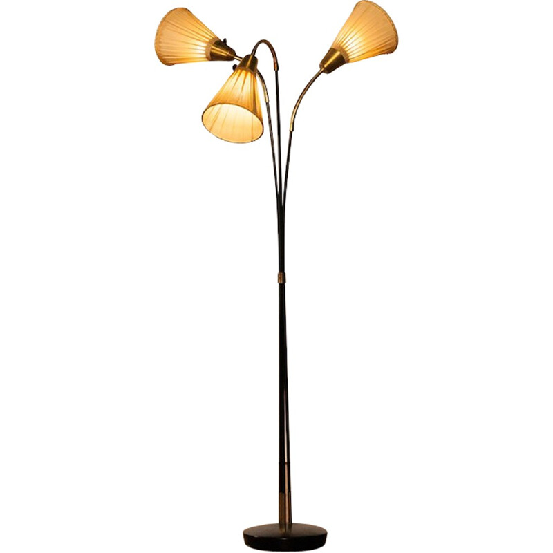 3 lights brass floor lamp - 1950s