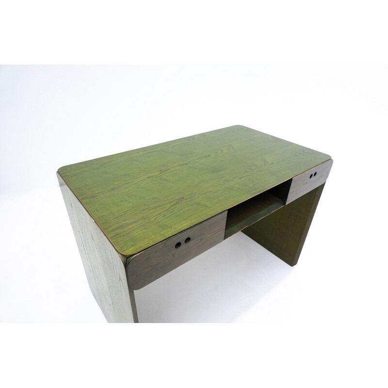 Vintage groen houten bureau van Derk Jan de Vries, Nederland 1960