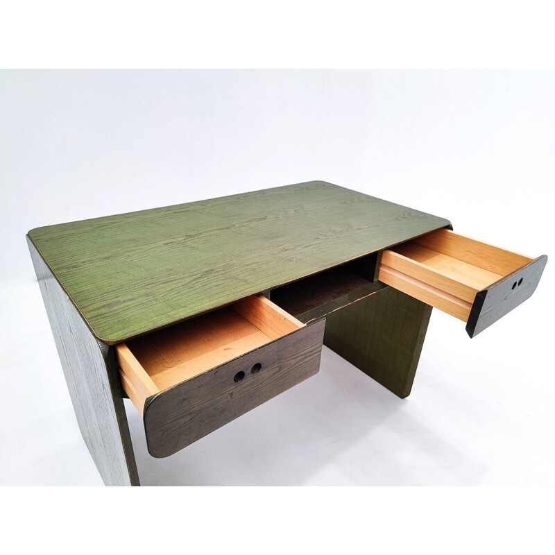 Vintage groen houten bureau van Derk Jan de Vries, Nederland 1960