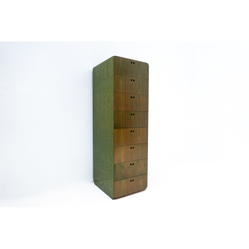 Mid-century green wooden high chest of drawer by Derk Jan de Vries