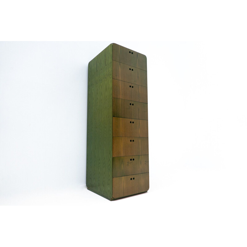 Mid-century green wooden high chest of drawer by Derk Jan de Vries