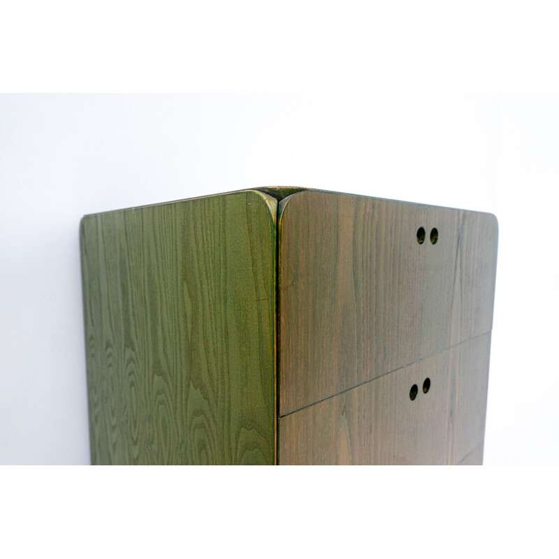 Mid-century green wooden high chest of drawer by Derk Jan de Vries