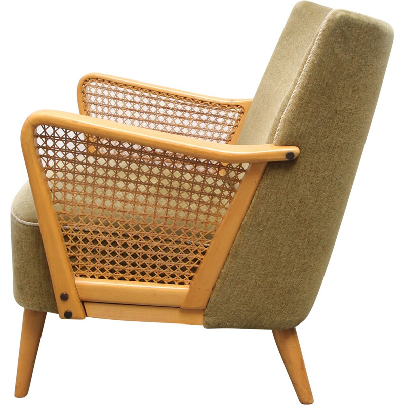 Armchair in green velvet and solid wood - 1950s