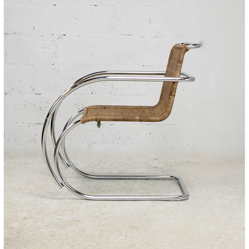 Vintage Mr20 armchair in tubular chrome steel and rattan by Mies Van der Rohe, 1960