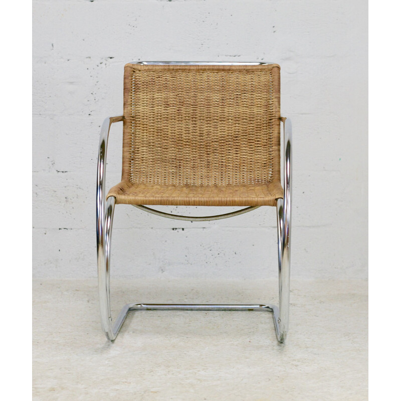 Vintage Mr20 armchair in tubular chrome steel and rattan by Mies Van der Rohe, 1960