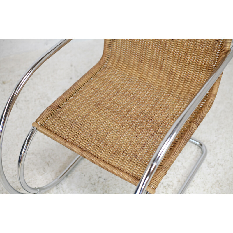 Vintage Mr20 armchair in tubular chrome steel and rattan by Mies Van der Rohe, 1960
