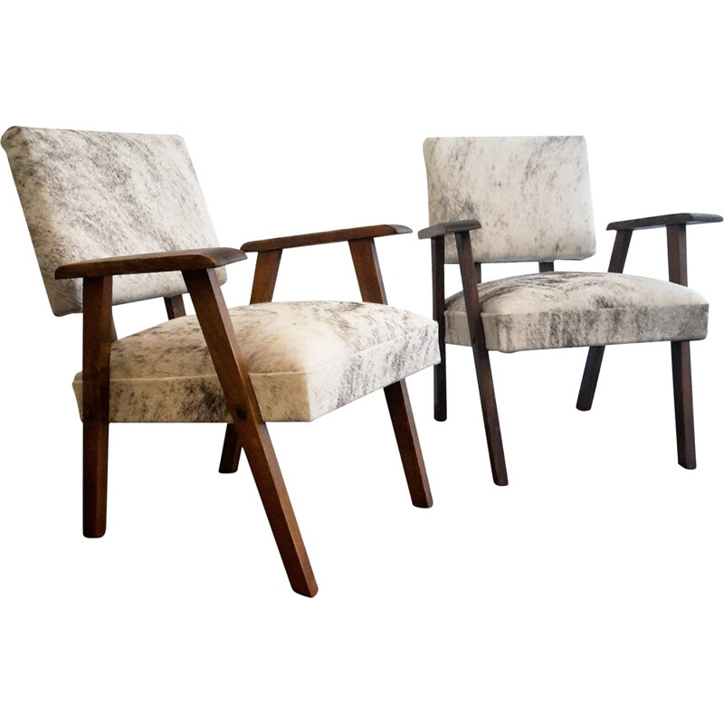 Pair of modernist armchairs in pony skin - 1940s