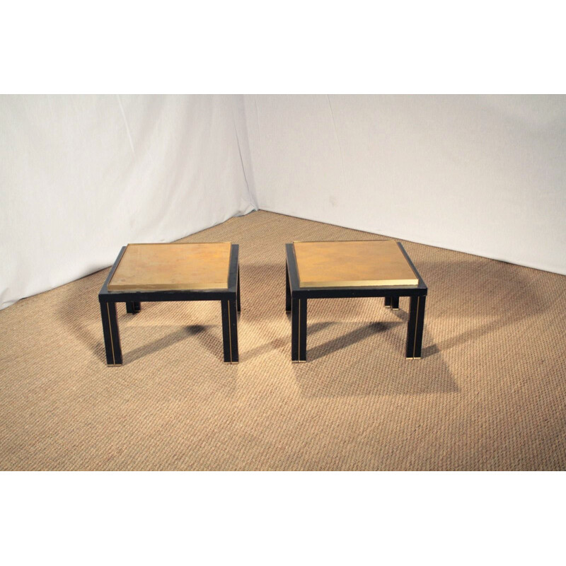 Pair of side tables in brass and black metal - 1970s