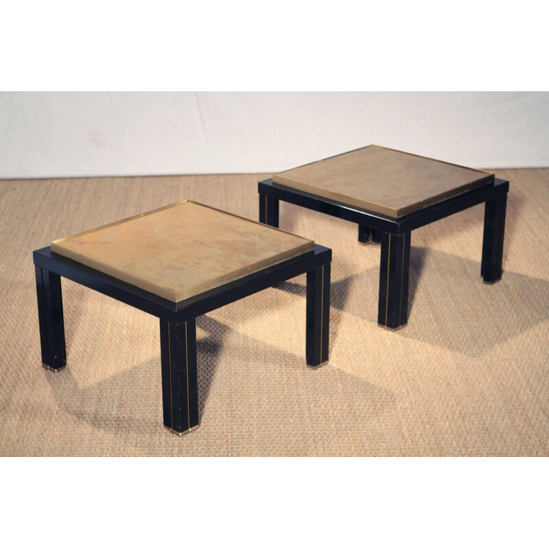 Pair of side tables in brass and black metal - 1970s
