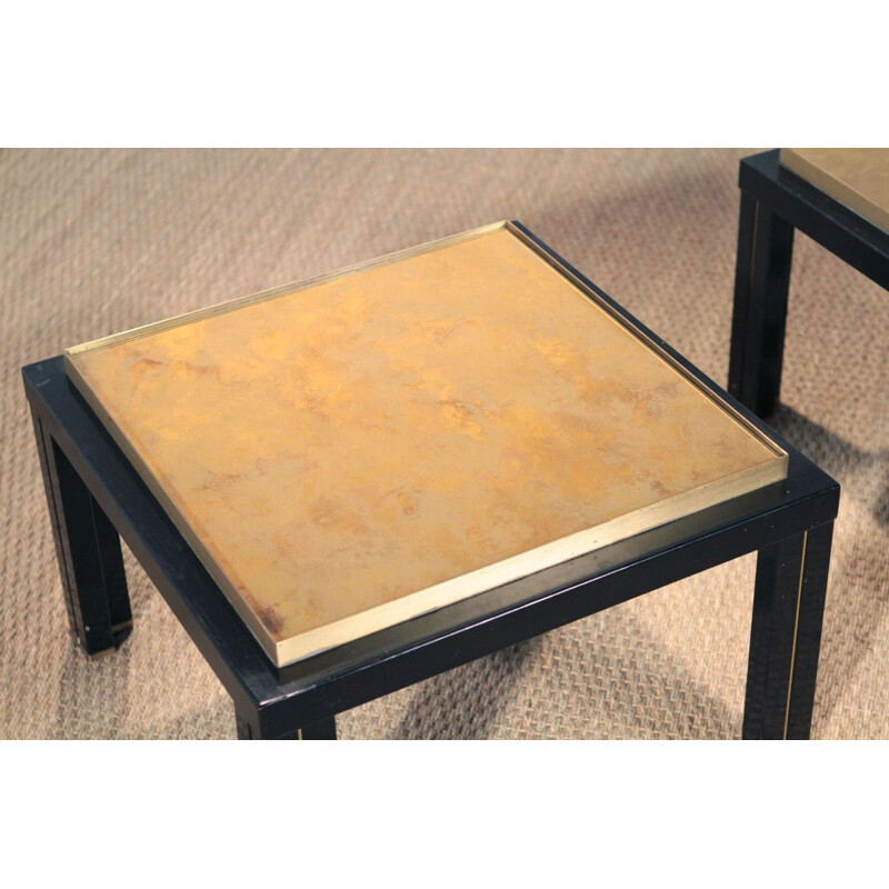 Pair of side tables in brass and black metal - 1970s