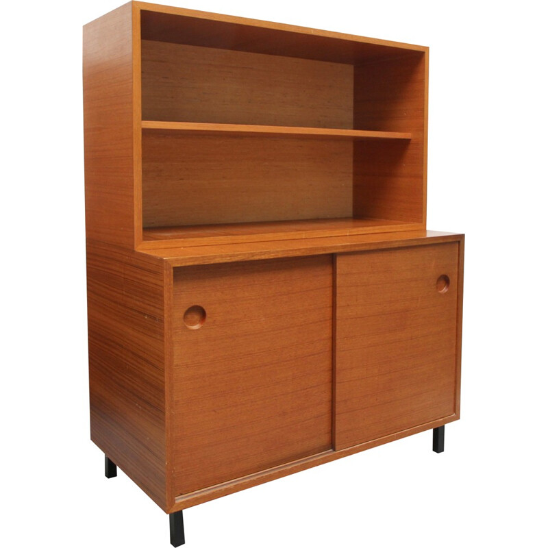 Mid-century high cabinet in teak with sliding doors - 1960s