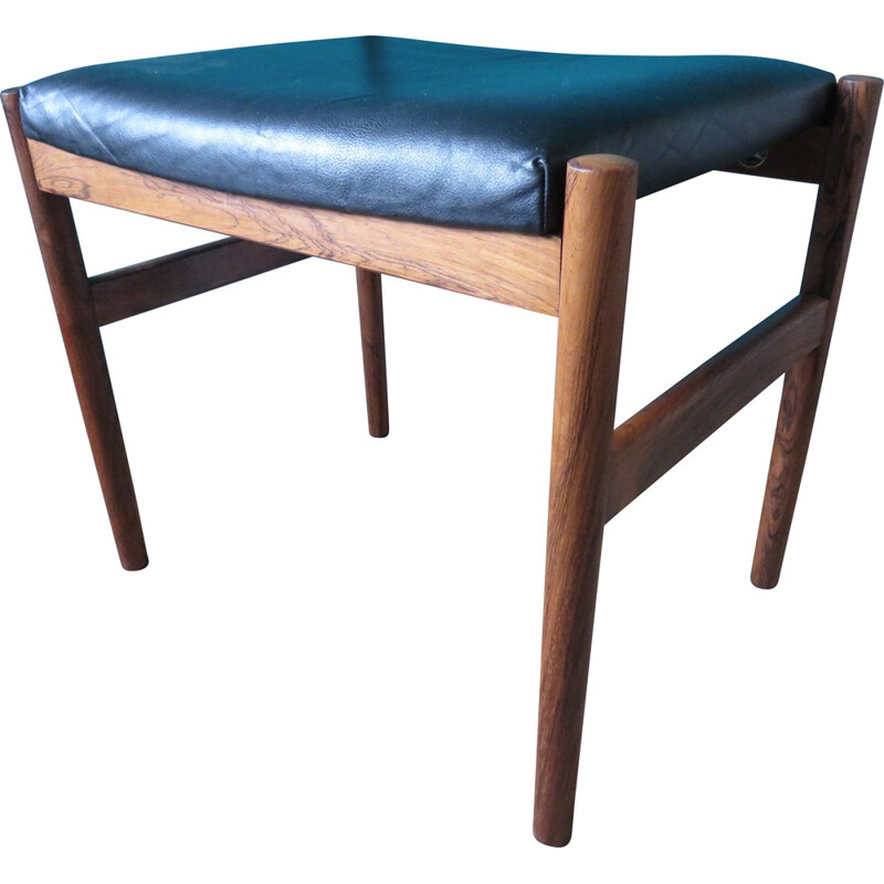 Vintage Danish ottoman in rosewood and leather - 1960s