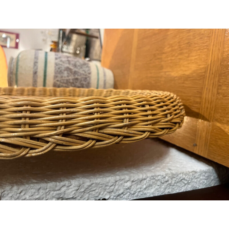 Vintage oval woven wicker mirror, 1970