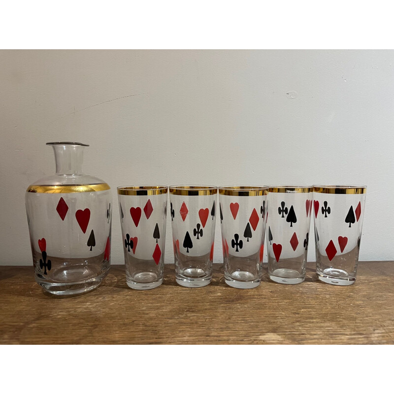 Set of vintage carafe and glasses, 1950