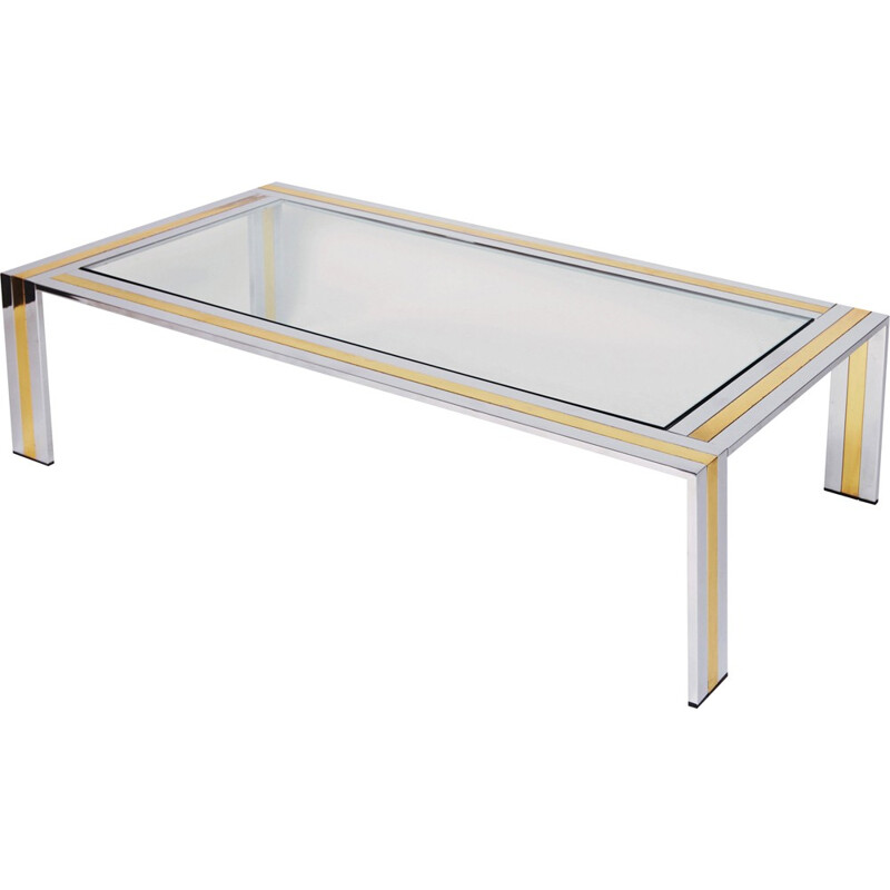 Rectangular coffee table in brass and glass, Romeo REGA - 1970s