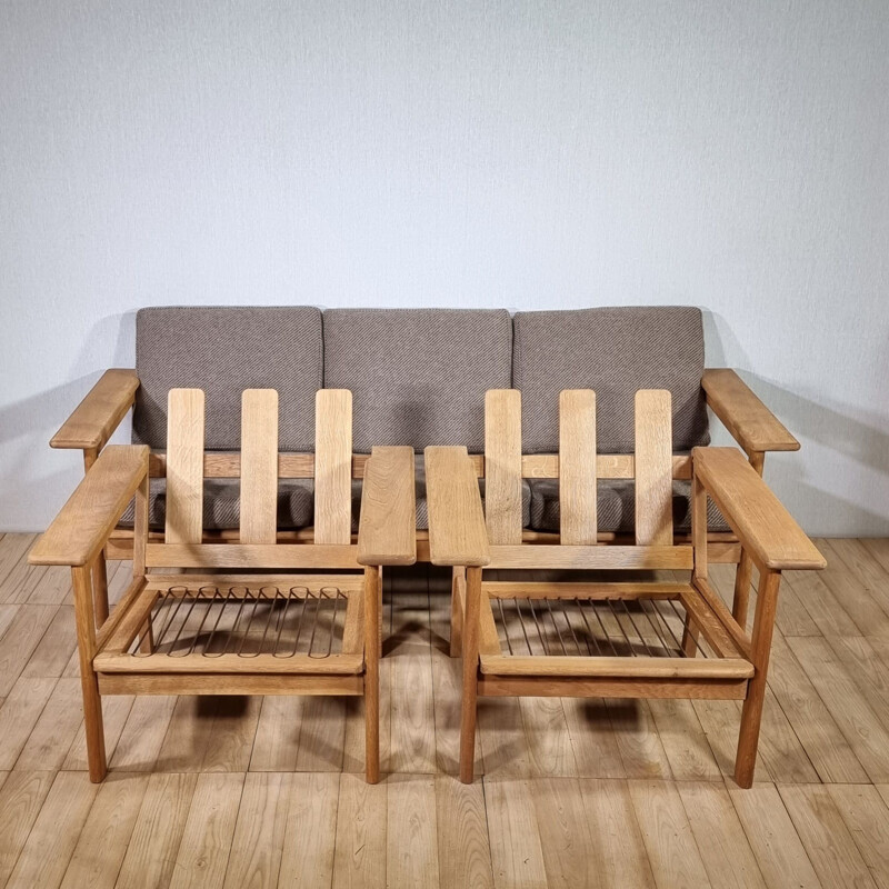 Vintage oakwood living room set by Borge Jensen and Sonne for Bernstorffsminde Mobelfabrik, Denmark 1960