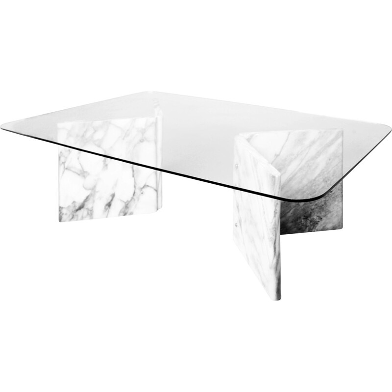 Table basse en verre et marbre Carrara - 1980