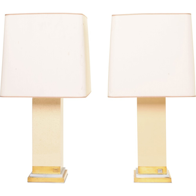 Pair of French table lamps in chromed metal and brass, Jean Claude MAHEY - 1970s 