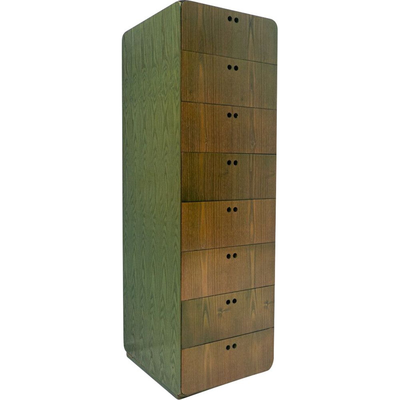 Mid-century green wooden high chest of drawer by Derk Jan de Vries