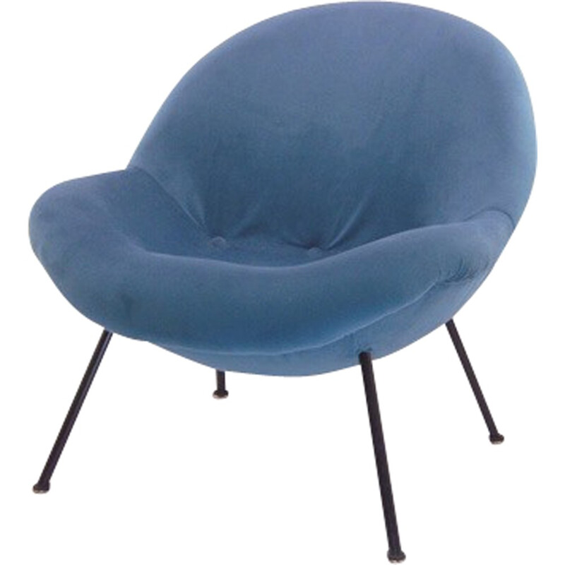 Vintage armchair upholstered in blue fabric - 1960s
