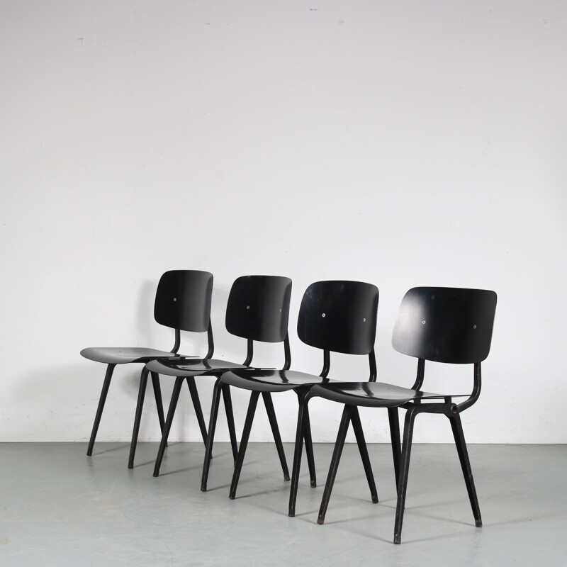 Set of 4 vintage "Revolt" dining chairs by Friso Kramer for Ahrend de Cirkel, Netherlands 1950s