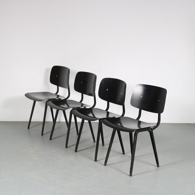 Set of 4 vintage "Revolt" dining chairs by Friso Kramer for Ahrend de Cirkel, Netherlands 1950s