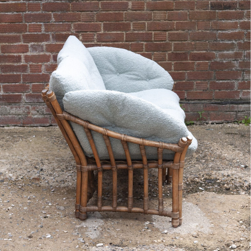 Vintage bamboo and rattan sofa with boucle upholstery, 1970s