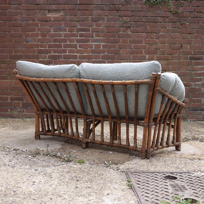 Vintage bamboo and rattan sofa with boucle upholstery, 1970s