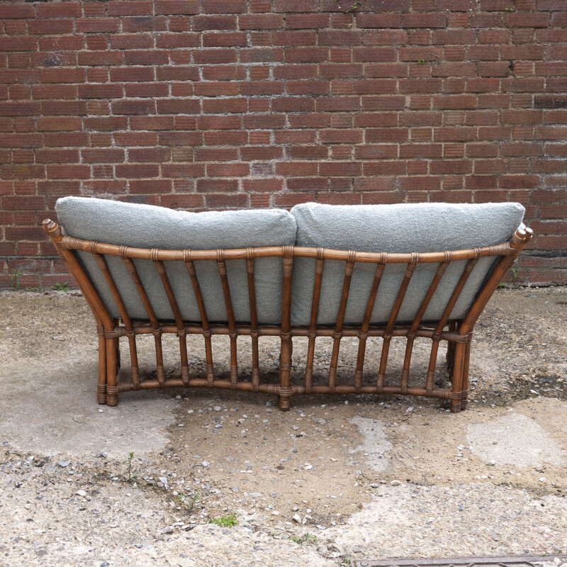 Vintage bamboo and rattan sofa with boucle upholstery, 1970s