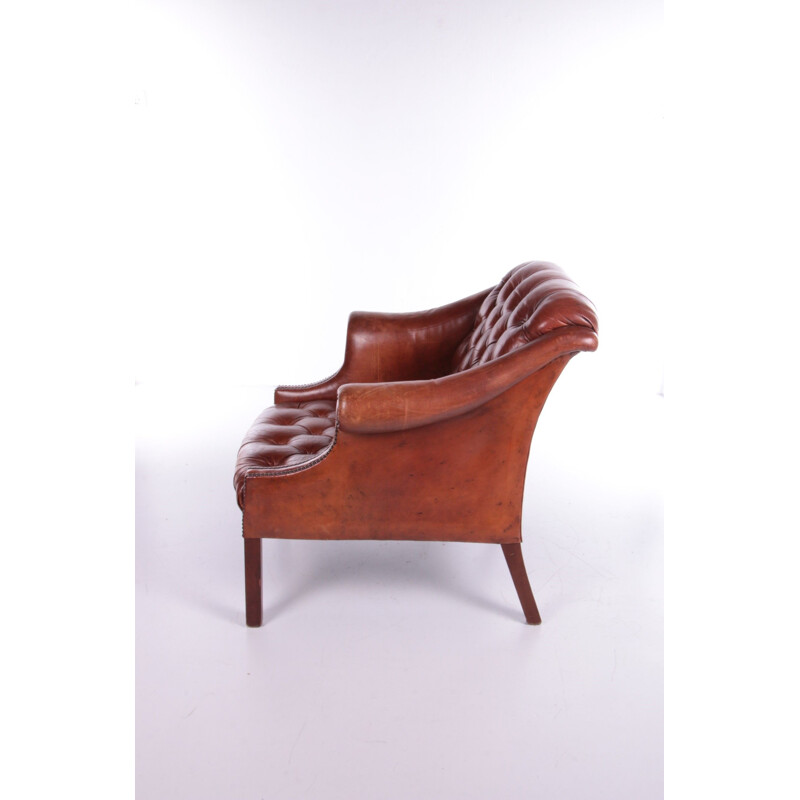 Vintage sheep leather club armchair Chesterfield model, 1970