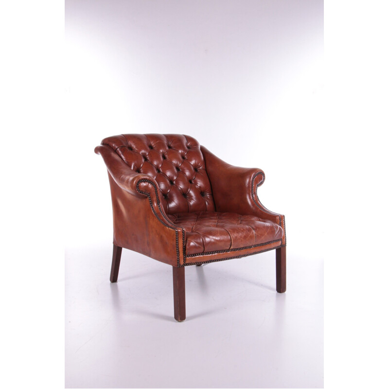 Vintage sheep leather club armchair Chesterfield model, 1970