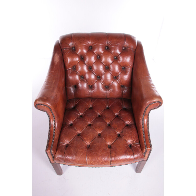 Poltrona club vintage, modello Chesterfield in pelle di pecora, 1970