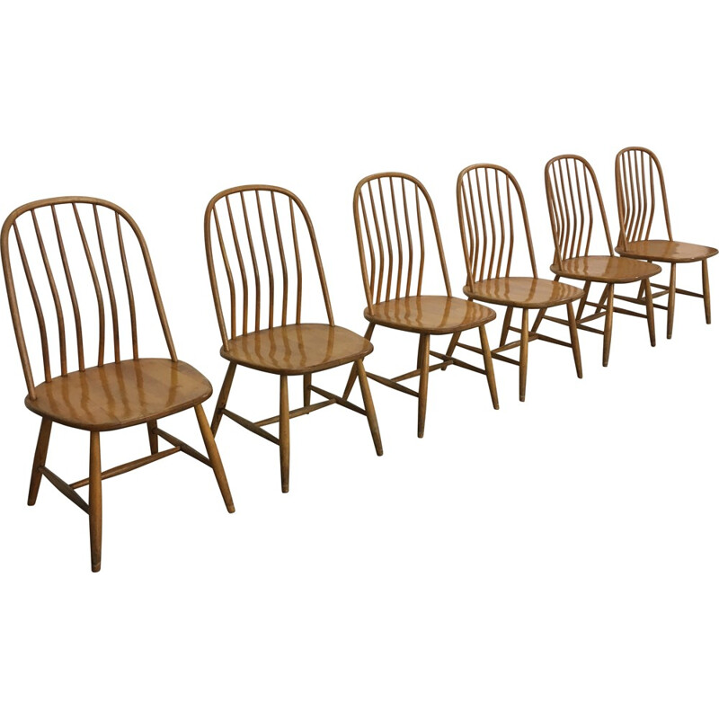 Set of 6 Nassjo "Akerblom" dining chairs in birch, Bengt AKERBLOM & Gunnar EKLOF - 1950s